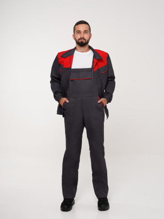 Костюм рабочий мужской №112 (куртка, полукомбинезон) тёмно-серый с красным (ЧЗ)